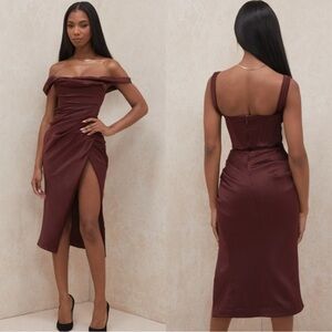 House of CB Rhoda Off-Shoulder Dress in Burgundy